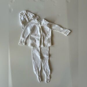 Classic White Knit Baby Matching Set (Hat, Cardigan & Pants)